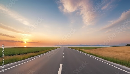 panoramic view of nice summer empty road on sunset © Cornel