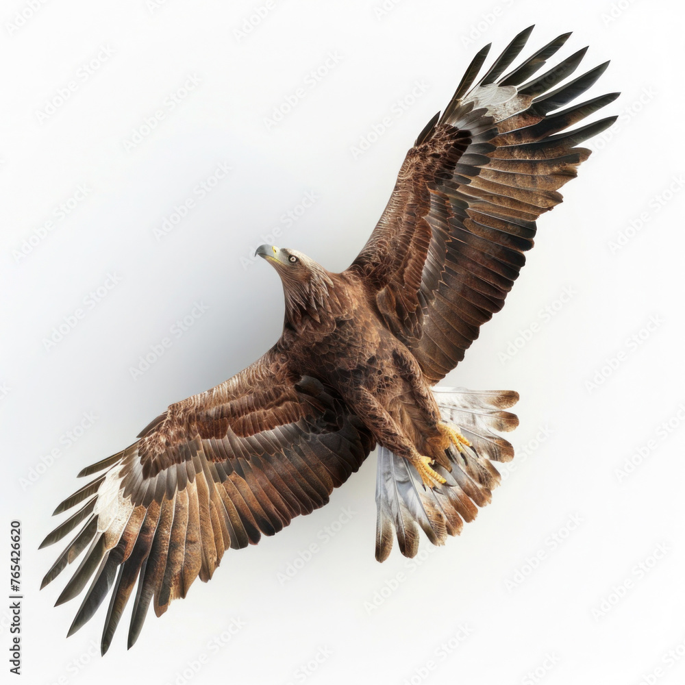Fototapeta premium Eagle soaring gracefully amidst blue skies, accompanied by a majestic red-tailed hawk, embodying the freedom and beauty of nature's avian predators