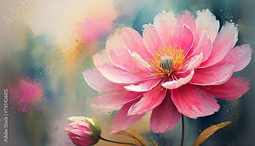 a beautiful abstract pink flower delicately painted over a soft pastel background, exuding a sense of serenity and tranquility, perfect for wall art, greeting cards, or mindfulness-themed social media