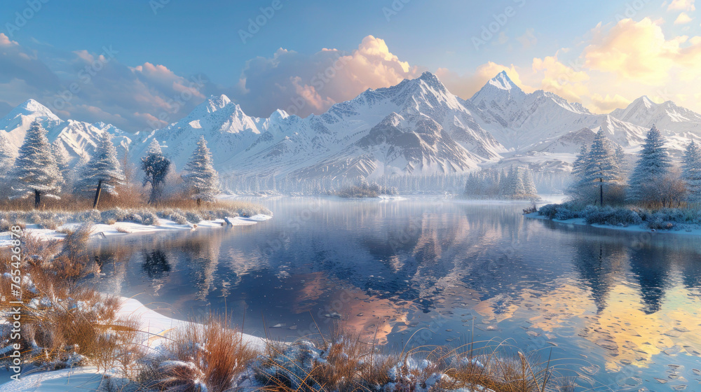 Winter Lake Amidst Mountain Scenery