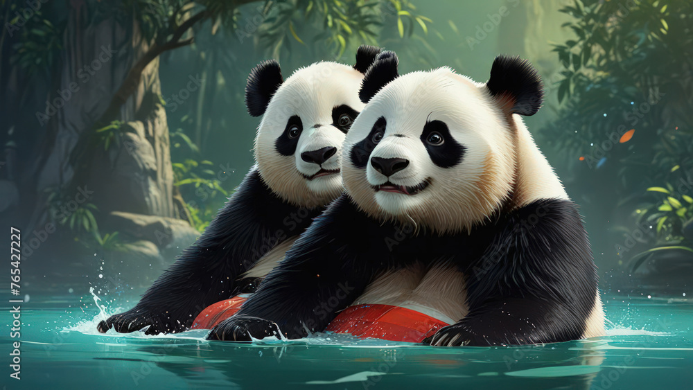 Obraz premium panda face or cute panda or ilustration of panda