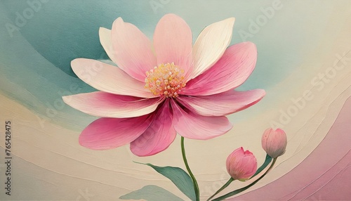 pink water lily.a whimsical abstract pink flower floating gracefully atop a soft pastel background, evoking a sense of whimsy and playfulness, ideal for children's book illustrations, nursery decor, o