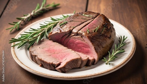 Roast beef with rosemary on a plate