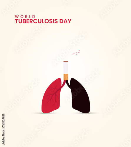 World TB Day, World Tuberculosis day, cigarette and lungs, design concept for poster, banner 3D Illustration