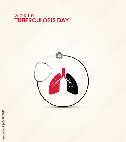 World TB day, World Tuberculosis day, Lungs and realistic stethoscope, design for social media banner, poster vector illustration.