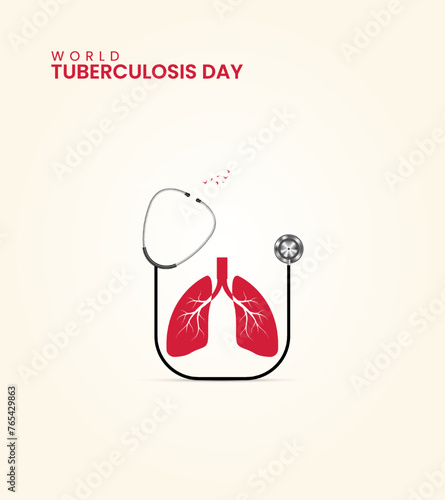World TB day, World Tuberculosis day, Lungs and realistic stethoscope, design for social media banner, poster vector illustration.
