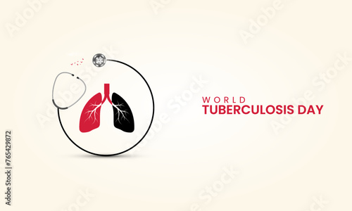 World TB day, World Tuberculosis day, Lungs and realistic stethoscope, design for social media banner, poster vector illustration.