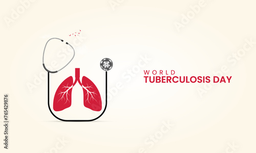 World TB day, World Tuberculosis day, Lungs and realistic stethoscope, design for social media banner, poster vector illustration.