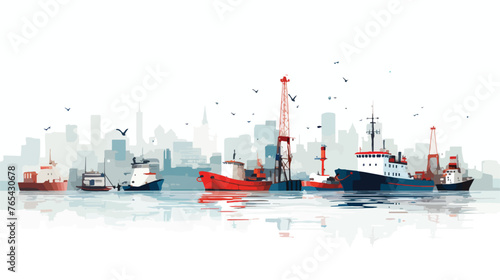 A bustling harbor with ships and boats