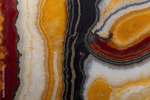 yellow and red agate ripples texture with black vein, natural stone background