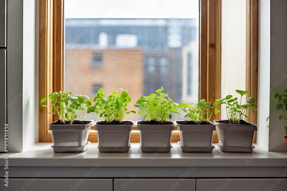 Seedlings of vegetables for planting in the open ground in the garden are grown on the windowsill - preparation for the summer season, subsistence farming Seedlings of vegetables for planting in the open ground in the garden are grown on the windowsill - preparation for the summer season, subsistence farming