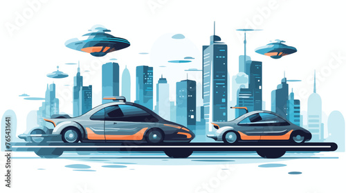 A futuristic cityscape with flying cars and advanced