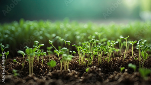 Young green shoots of micro-greenery in close-up