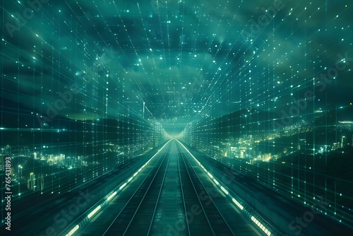 A digital city with a highspeed information power grid connecting urban rural and natural areas in a smart society. Concept Smart City Infrastructure, High-speed Information Grid