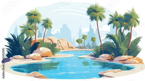  A magical oasis in the desert with palm trees 