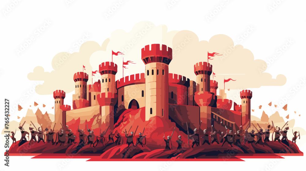 A medieval castle under siege by an army - obrazy, fototapety, plakaty 