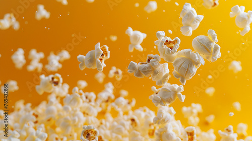 A yellow background provides the perfect contrast for popcorn in motion.