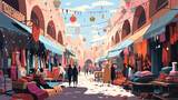 A bustling souk in Marrakech with narrow alleyways
