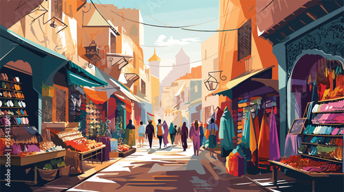 A bustling souk in Marrakech with narrow alleyways photo