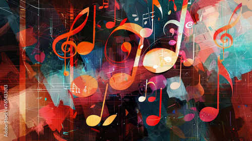 An illustration captures the essence of music with vibrant notation symbols.