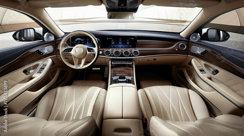 Experience luxury in the modern car interior with its sleek design. © Wararat