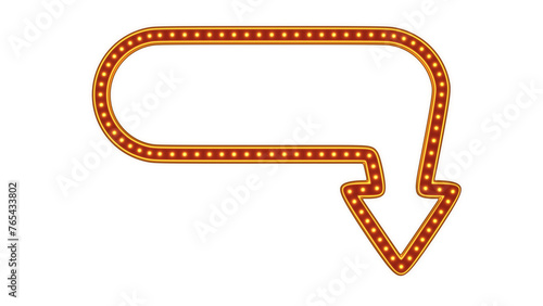 Red arrow frame gold border light glow retro advertising sign on white background. 3d rendering