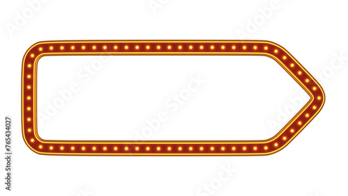 Red frame gold border light glow retro advertising sign on white background. 3d rendering