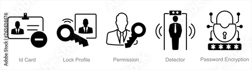 A set of 5 security icons as id card, lock profile, permission