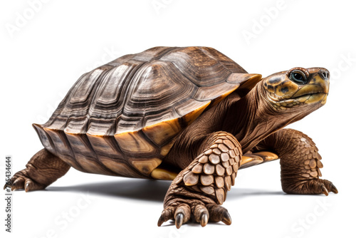 Sulcata tortoise on a white background. © spyrakot