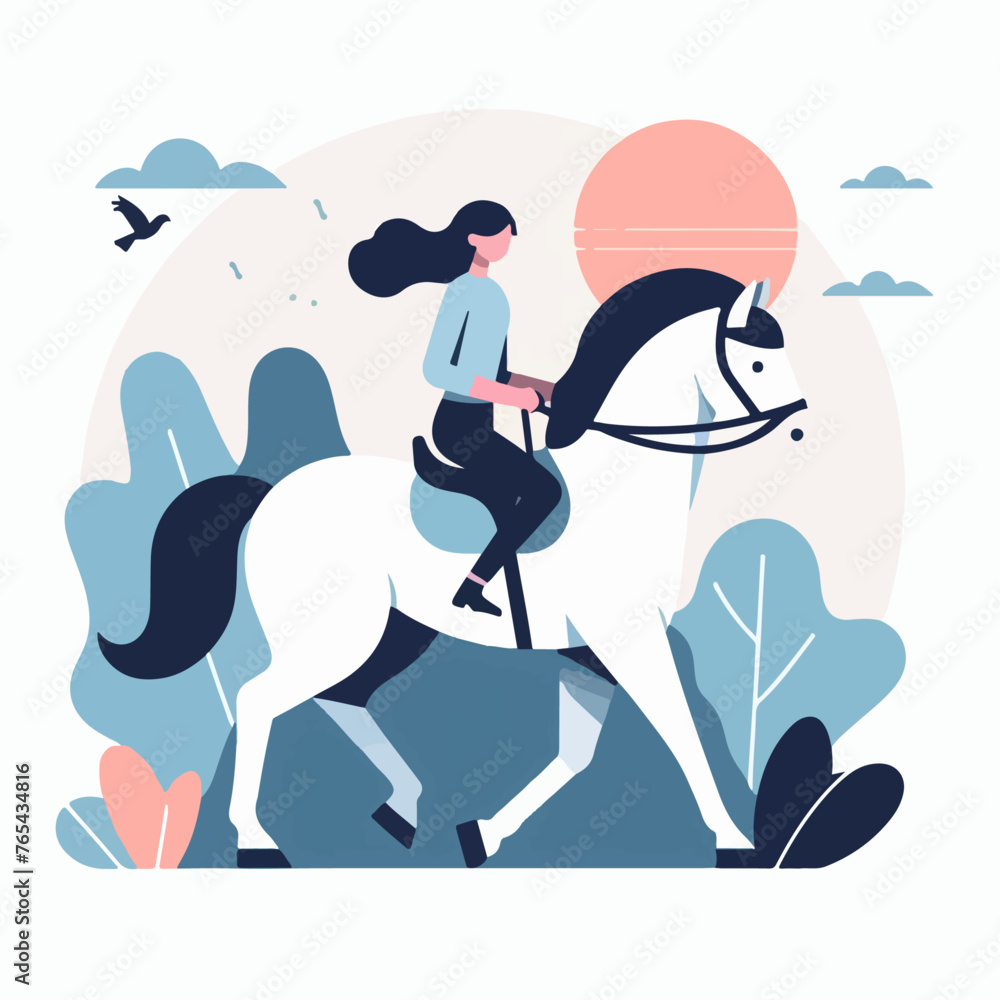 illustration of person riding horse. cartoon flat style