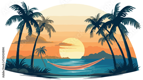 A serene beach with palm trees and a hammock. © Ideas