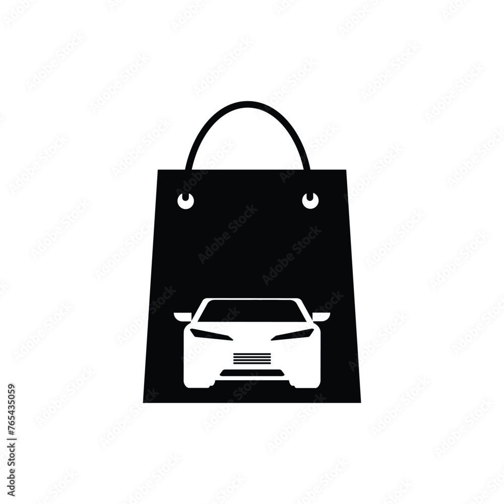 Car shopping icon. Buying a new car. Shopping bag. Vector icon isolated on white background. Car shopping icon. Buying a new car. Shopping bag. Vector icon isolated on white background.