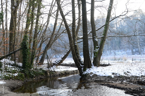 Landscape in Winter at the Stream Steinförthsbach in the Town Walsrode, Lower Saxony
