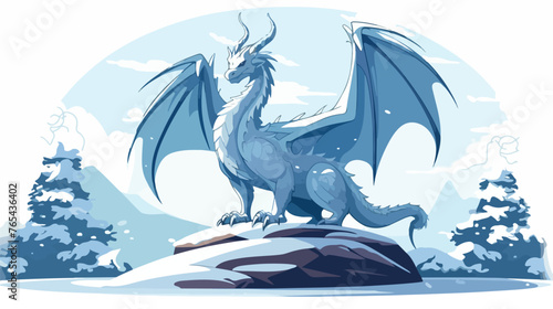 Dragon on the snow illustration Flat vector 