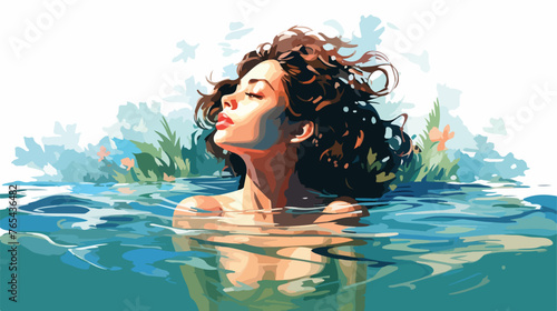 Dreamy underwater portrait of anonymous woman in trop photo