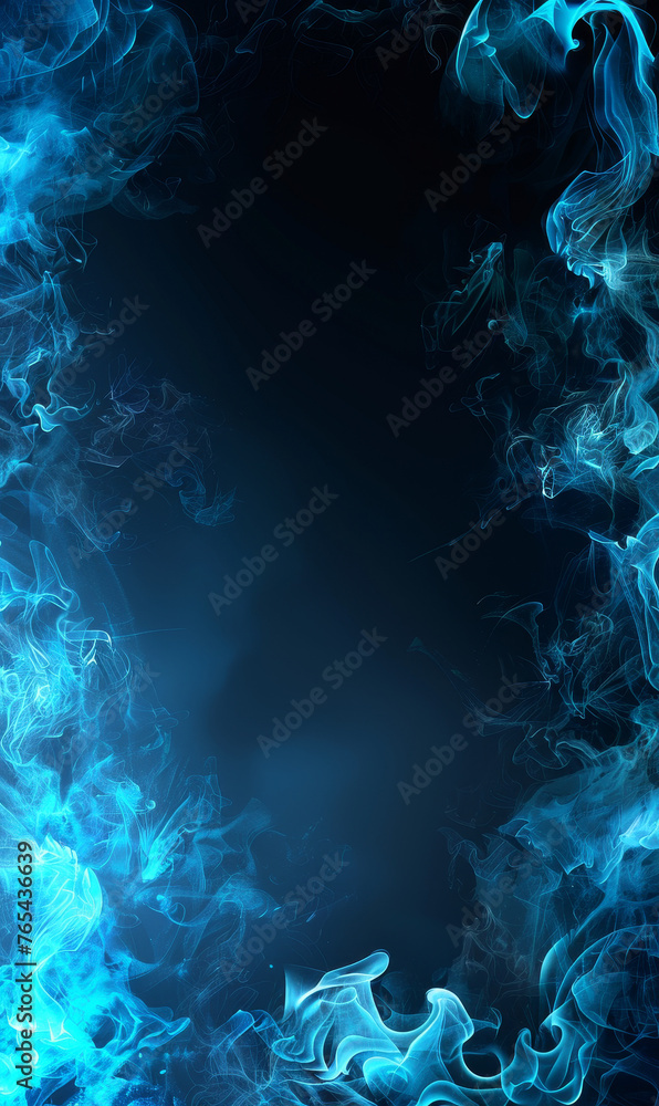 Abstract blue flames lick the edges of a fiery and frosty convergence. - obrazy, fototapety, plakaty 