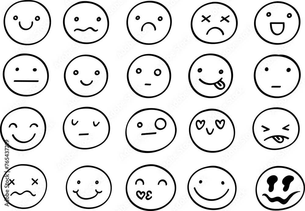Doodle smile set in trendy style on white background. Graphic design icon set. Abstract illustration. Cute character. Set icon smile emoji. Vector collection. Doodle smile set in trendy style on white background. Graphic design icon set. Abstract illustration. Cute character. Set icon smile emoji. Vector collection.