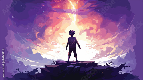  Fantasy scene of the young boy released magical power