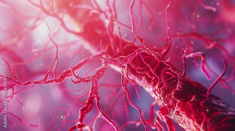 Blood Reference Image 3D illustration view of the blood vessels in a biological sample of ...
