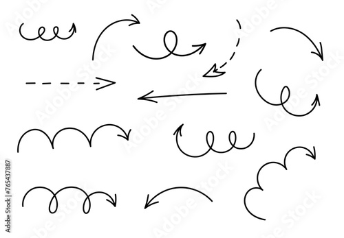 Set of Arrows of different lengths and directions in vector. Isolated illustration on white background