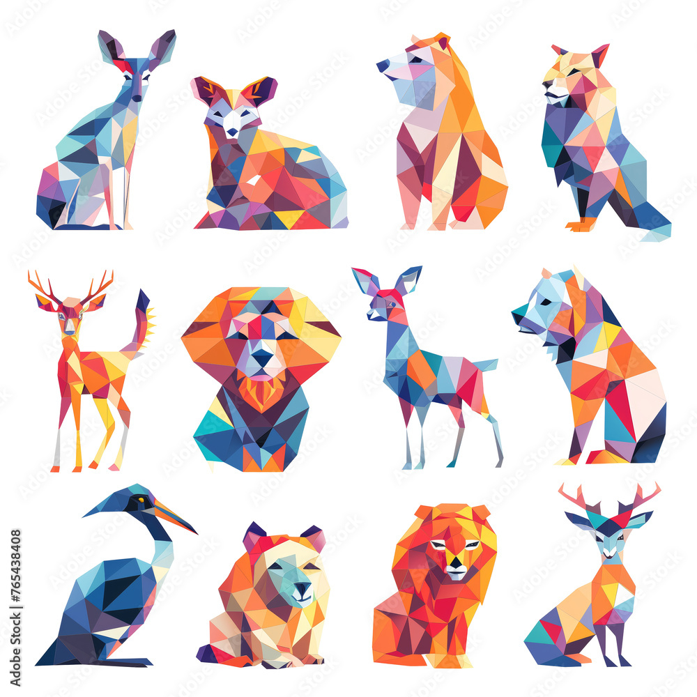 ภาพประกอบสต็อก set of animals with a polygon style of clipart minimal ...