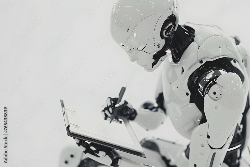 Obraz premium Futuristic Robot Drawing in White: Minimalist Sci-Fi Art Piece