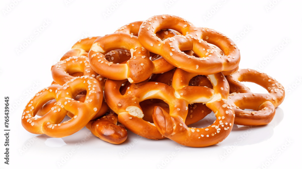 Pretzels isolated on a white background. Studio shot. Pretzels isolated on a white background. Studio shot.
