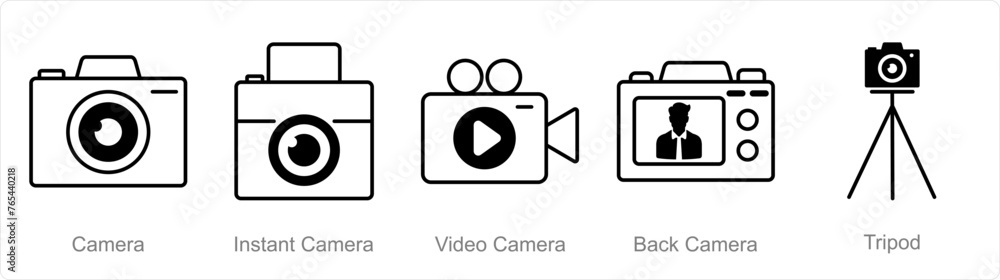 A set of 5 Photography icons as camera, instant camera, video camera