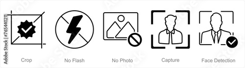 A set of 5 Photography icons as crop, no flash, no photo