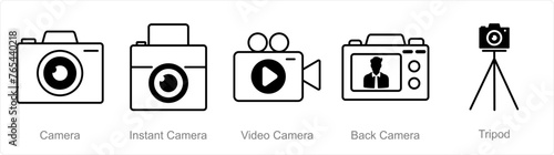 A set of 5 Photography icons as camera, instant camera, video camera