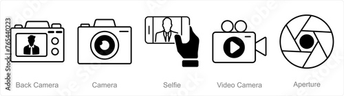 A set of 5 Photography icons as back camera, camera, selfie