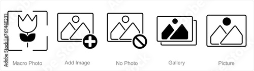 A set of 5 Photography icons as macro photo, add image, no photo