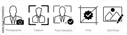 A set of 5 Photography icons as photographer, capture, face detection