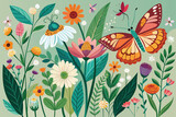 wild flowers butterflies and dragonfly vector 9.eps